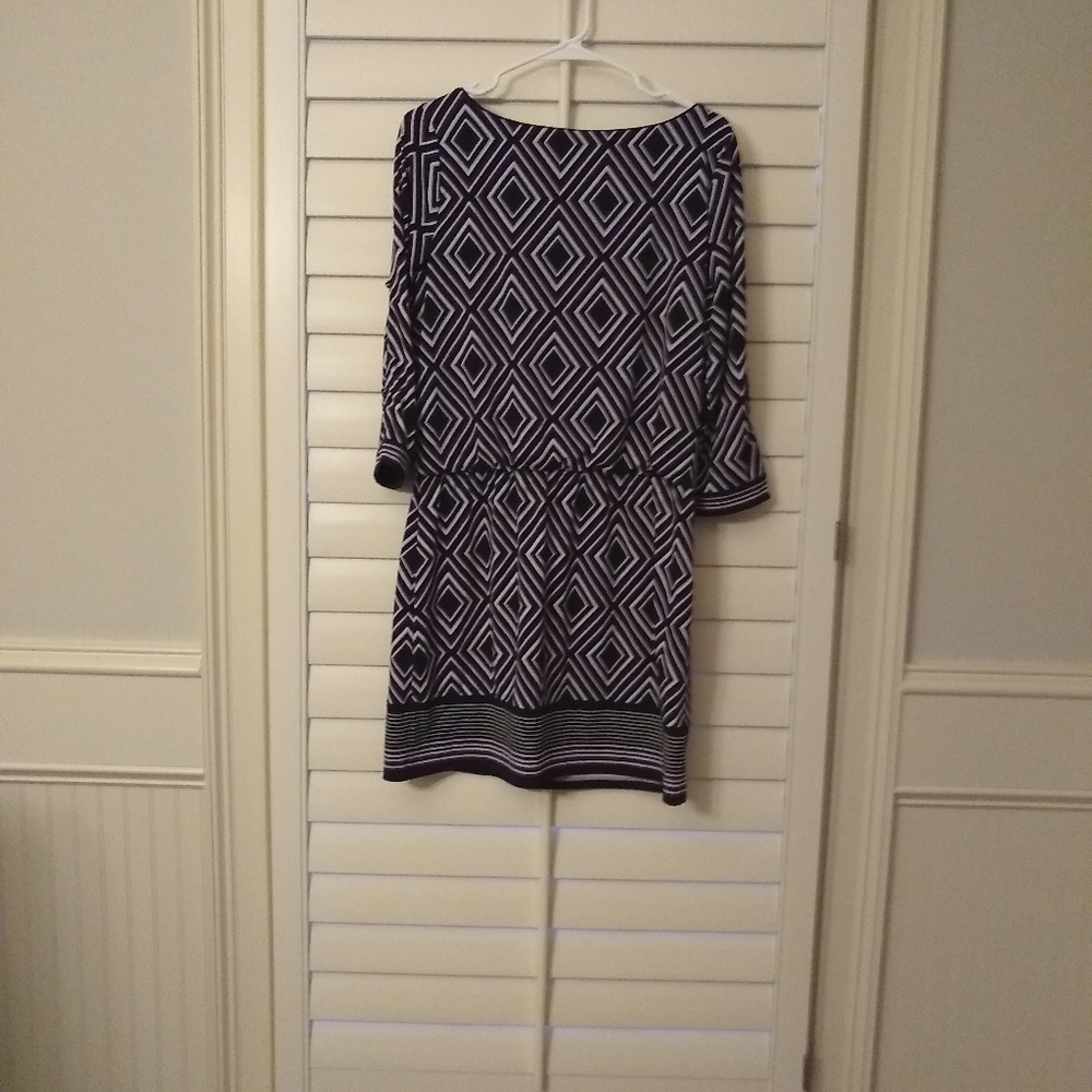WHBM blouson, geometric pattern dress, size M